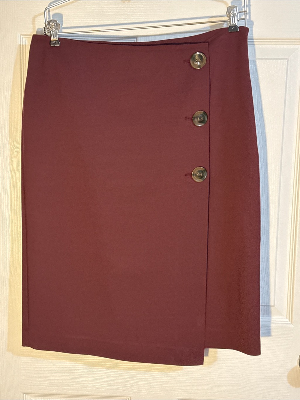 Ann Taylor Factory Burgundy Pencil Skirt with Side Buttons